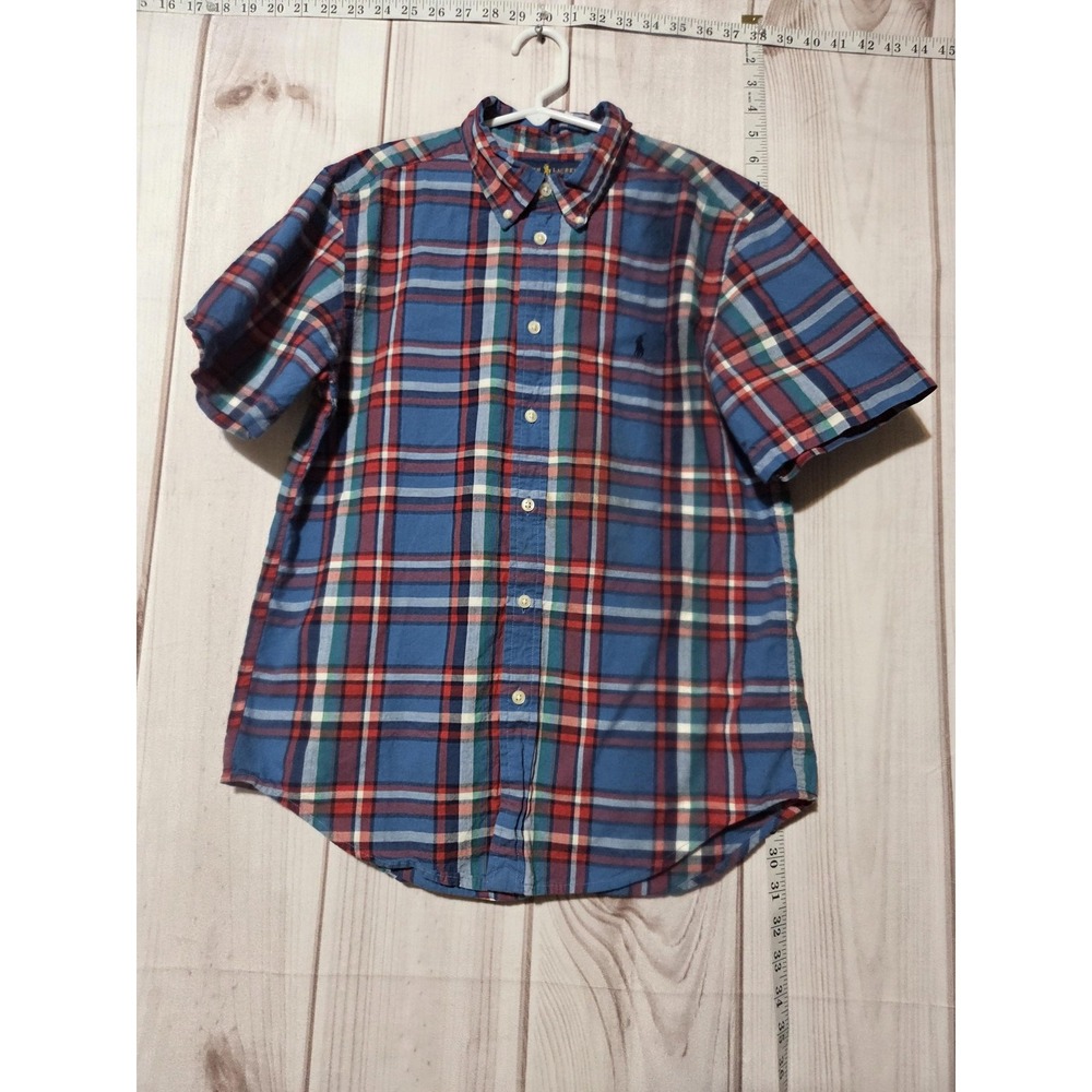 Ralph Lauren Shirt Boys Large Blue Red Plaid Short Sleeve Button Down Casual - Picture 1 of 7